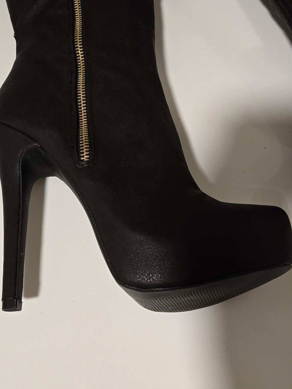 Ballantine Black Over-the-Knee Platform Stiletto Boots with Gold Zip - Picture 6 of 16